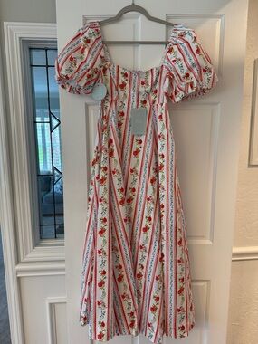 Hill House, Matilda dress in Pomegranate Stripe - XS